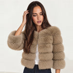 Camel Faux Fur Jacket Tiered Cropped