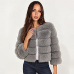 Grey Faux Fur Jacket Tiered Cropped