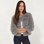 Grey Faux Fur Jacket Tiered Cropped