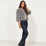 Grey Faux Fur Jacket Tiered Cropped