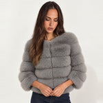 Grey Faux Fur Jacket Tiered Cropped