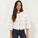 White Faux Fur Jacket Tiered Cropped