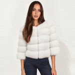 White Faux Fur Jacket Tiered Cropped