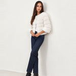 White Faux Fur Jacket Tiered Cropped