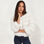 White Faux Fur Jacket Tiered Cropped