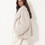 Beige Faux Fur Jacket Shawl Collar Oversized