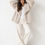 Beige Faux Fur Jacket Shawl Collar Oversized