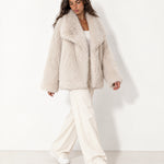 Beige Faux Fur Jacket Shawl Collar Oversized