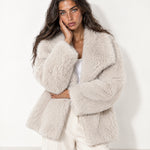 Beige Faux Fur Jacket Shawl Collar Oversized