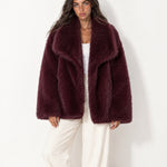 Burgundy Faux Fur Jacket Shawl Collar Oversized