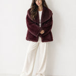 Burgundy Faux Fur Jacket Shawl Collar Oversized