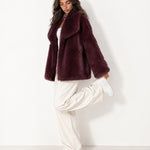 Burgundy Faux Fur Jacket Shawl Collar Oversized