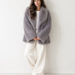 Grey Faux Fur Jacket Shawl Collar Oversized