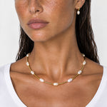 Faux Pearl Necklace Gold Tone Bar Links