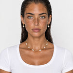 Faux Pearl Necklace Gold Tone Bar Links - Gold