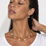 Faux Pearl Necklace Gold Tone Bar Links