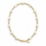 Faux Pearl Necklace Gold Tone Bar Links