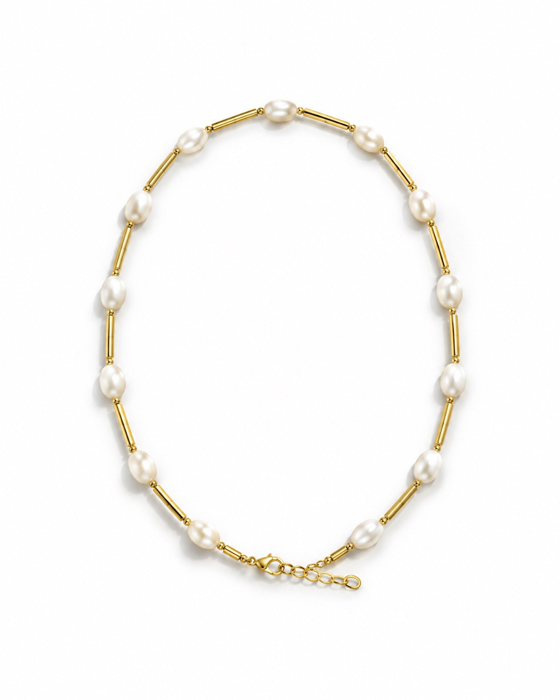 Faux Pearl Necklace Gold Tone Bar Links