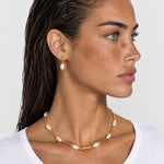 Faux Pearl Necklace Gold Tone Bar Links