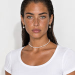 Faux Pearl Choker Necklace Gold Tone Beads - Gold