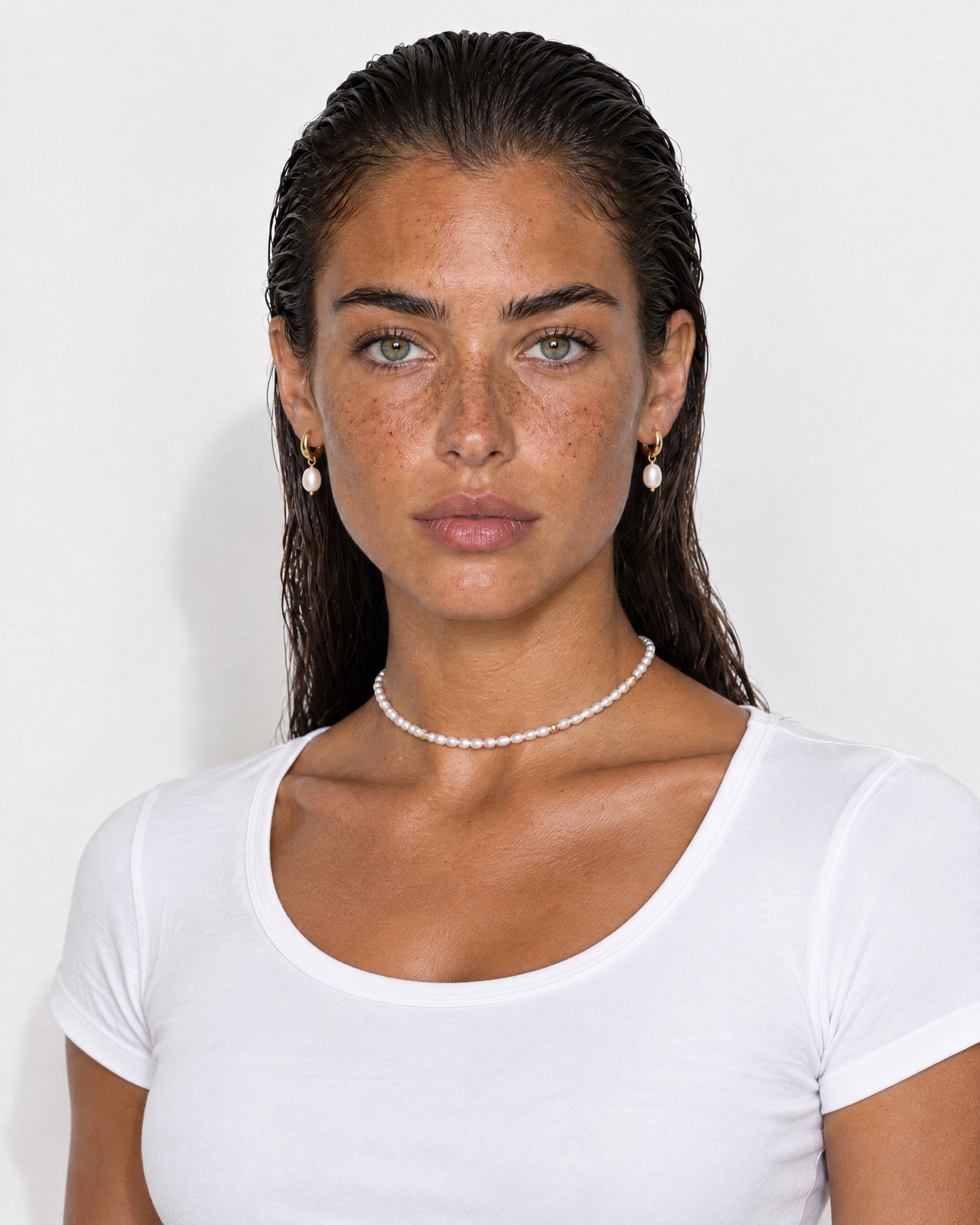 Faux Pearl Choker Necklace Gold Tone Beads - Gold