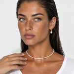 Faux Pearl Choker Necklace Gold Tone Beads