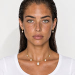 Faux Pearl Drop Necklace Gold Tone Chain - Gold
