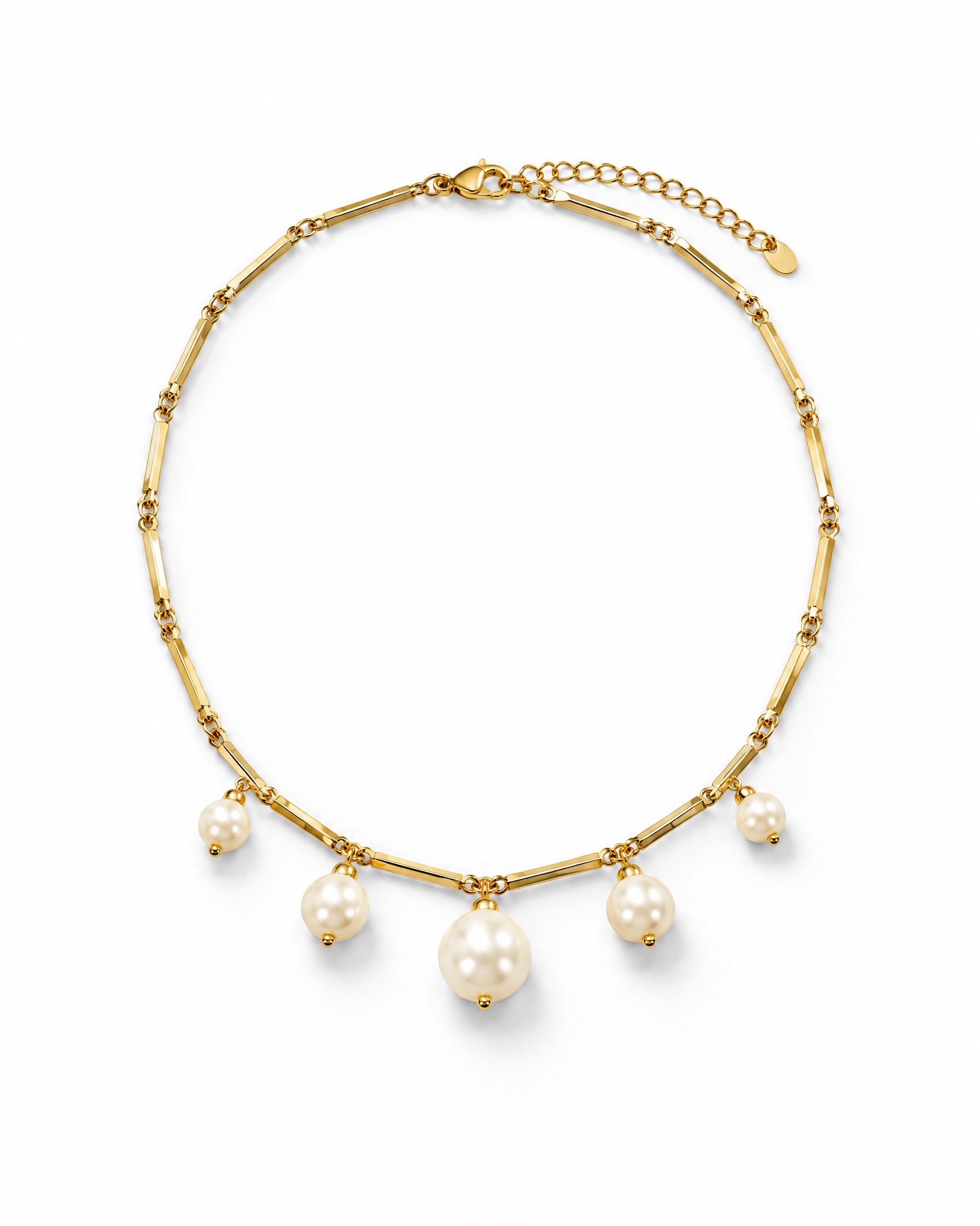 Faux Pearl Drop Necklace Gold Tone Chain