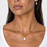 Faux Pearl Pendant Necklace Gold Tone Chain
