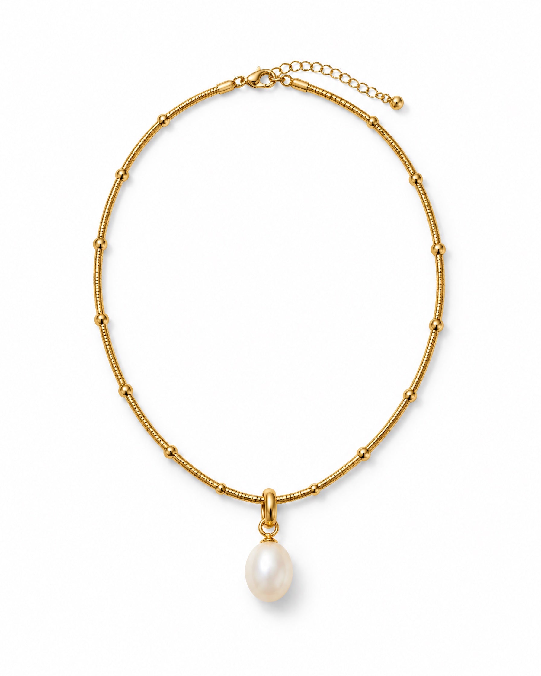 Faux Pearl Pendant Necklace Gold Tone Chain