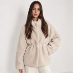 Oatmeal Teddy Jacket Stand Collar Drawstring Waist