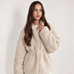 Oatmeal Teddy Jacket Stand Collar Drawstring Waist
