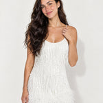 White Feather Mini Dress Sequin Fringe