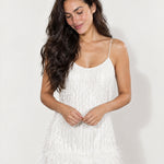 White Feather Mini Dress Sequin Fringe