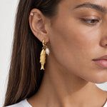 Fish Earrings Gold Tone Charm Huggie Hoops