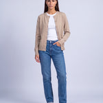 Beige Fitted Cardigan Crew Neck Button Front Knitted Cardigan Classic Slim Fit