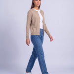 Beige Fitted Cardigan Crew Neck Button Front Knitted Cardigan Classic Slim Fit