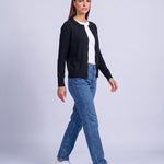 Black Fitted Cardigan Crew Neck Button Front Knitted Cardigan Classic Slim Fit