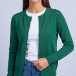 Dark Green Fitted Cardigan Crew Neck Button Front Knitted Cardigan Classic Slim Fit