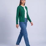 Dark Green Fitted Cardigan Crew Neck Button Front Knitted Cardigan Classic Slim Fit