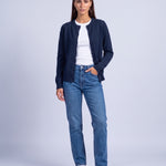 Navy Blue Fitted Cardigan Crew Neck Button Front Knitted Cardigan Classic Slim Fit
