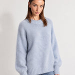 Blue Fluffy Jumper Oversized Soft Knit Sweater with Round Neck
