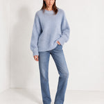 Blue Fluffy Jumper Oversized Soft Knit Sweater with Round Neck