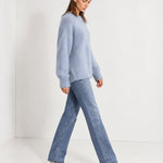 Blue Fluffy Jumper Oversized Soft Knit Sweater with Round Neck