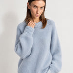 Blue Fluffy Jumper Oversized Soft Knit Sweater with Round Neck