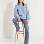 Blue Fluffy Jumper Oversized Soft Knit Sweater with Round Neck