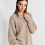 Camel Fluffy Jumper Oversized Soft Knit Sweater with Round Neck