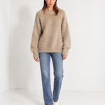 Camel Fluffy Jumper Oversized Soft Knit Sweater with Round Neck