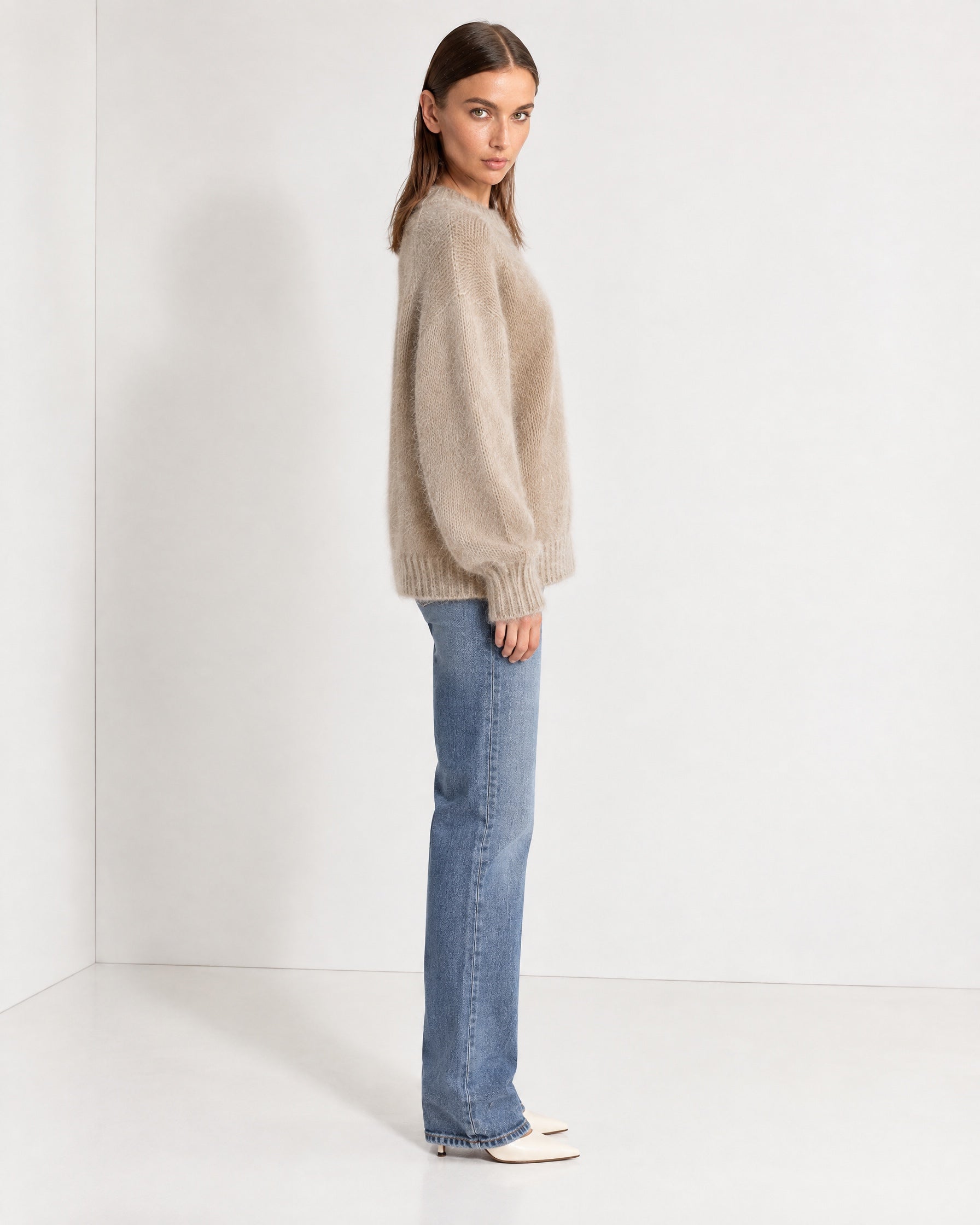 Camel Fluffy Jumper Oversized Soft Knit Sweater with Round Neck