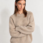 Camel Fluffy Jumper Oversized Soft Knit Sweater with Round Neck